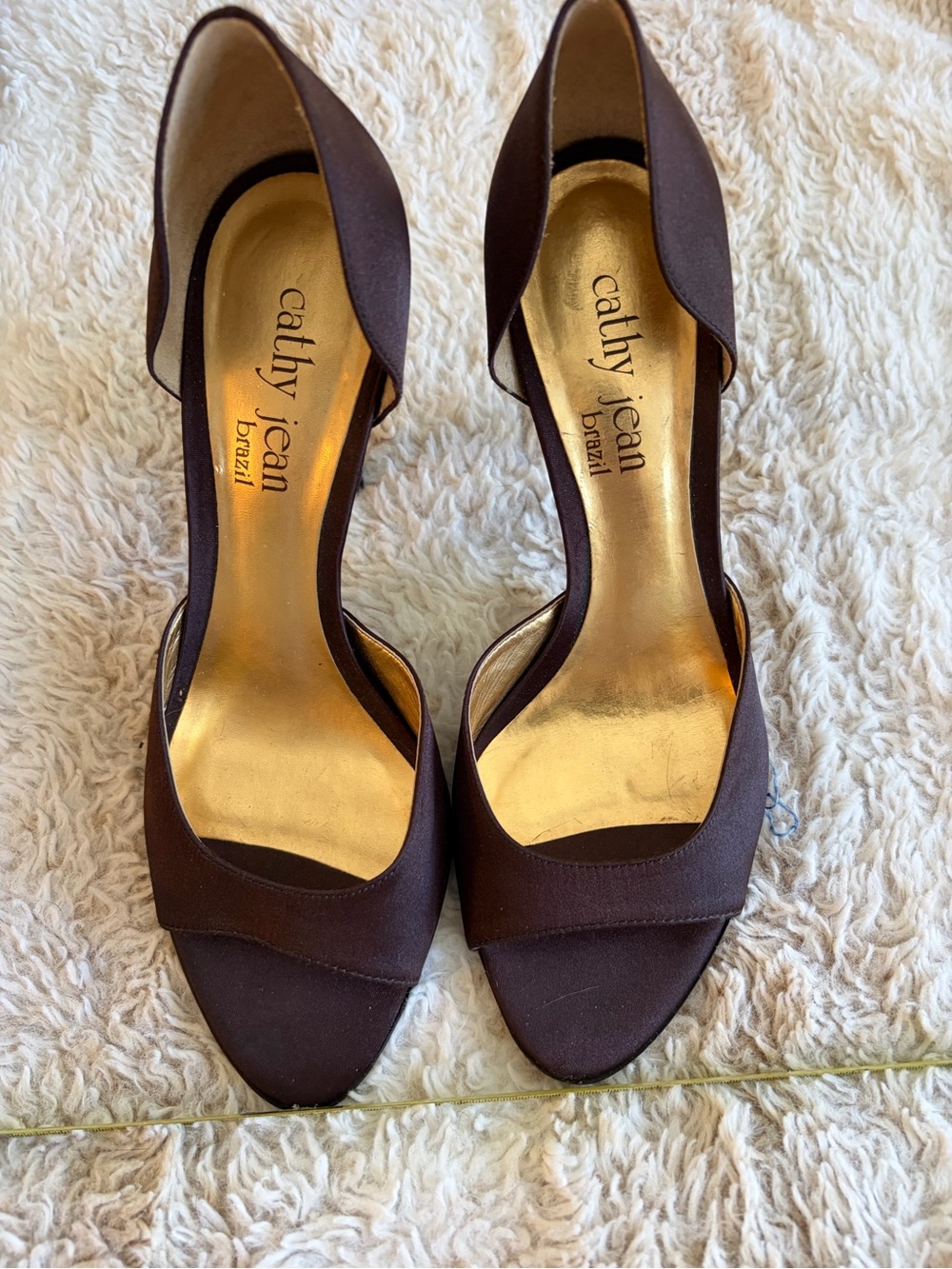 Cathy Jean Deep Purple/Maroon Satin D'Orsay Open-Toe Heels